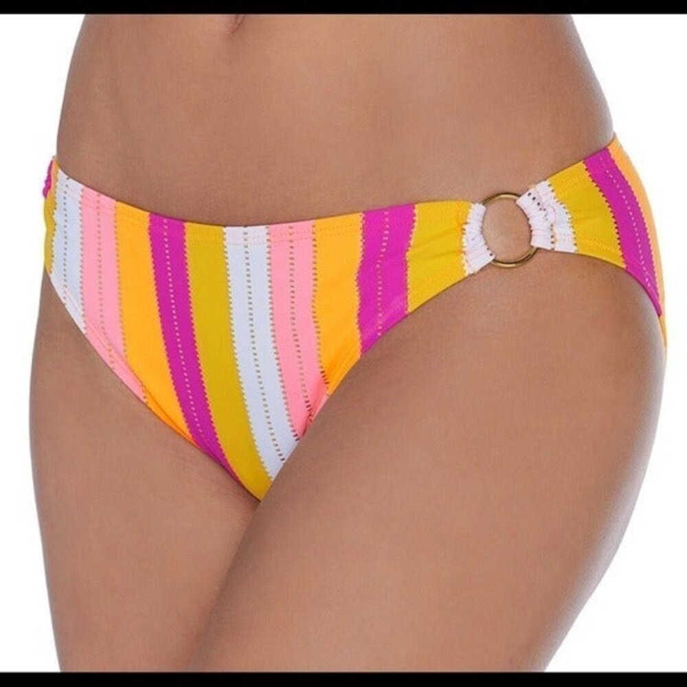 Ambrielle Neon Striped Hipster Bikini SZ LG NEW pink/purple/yellow